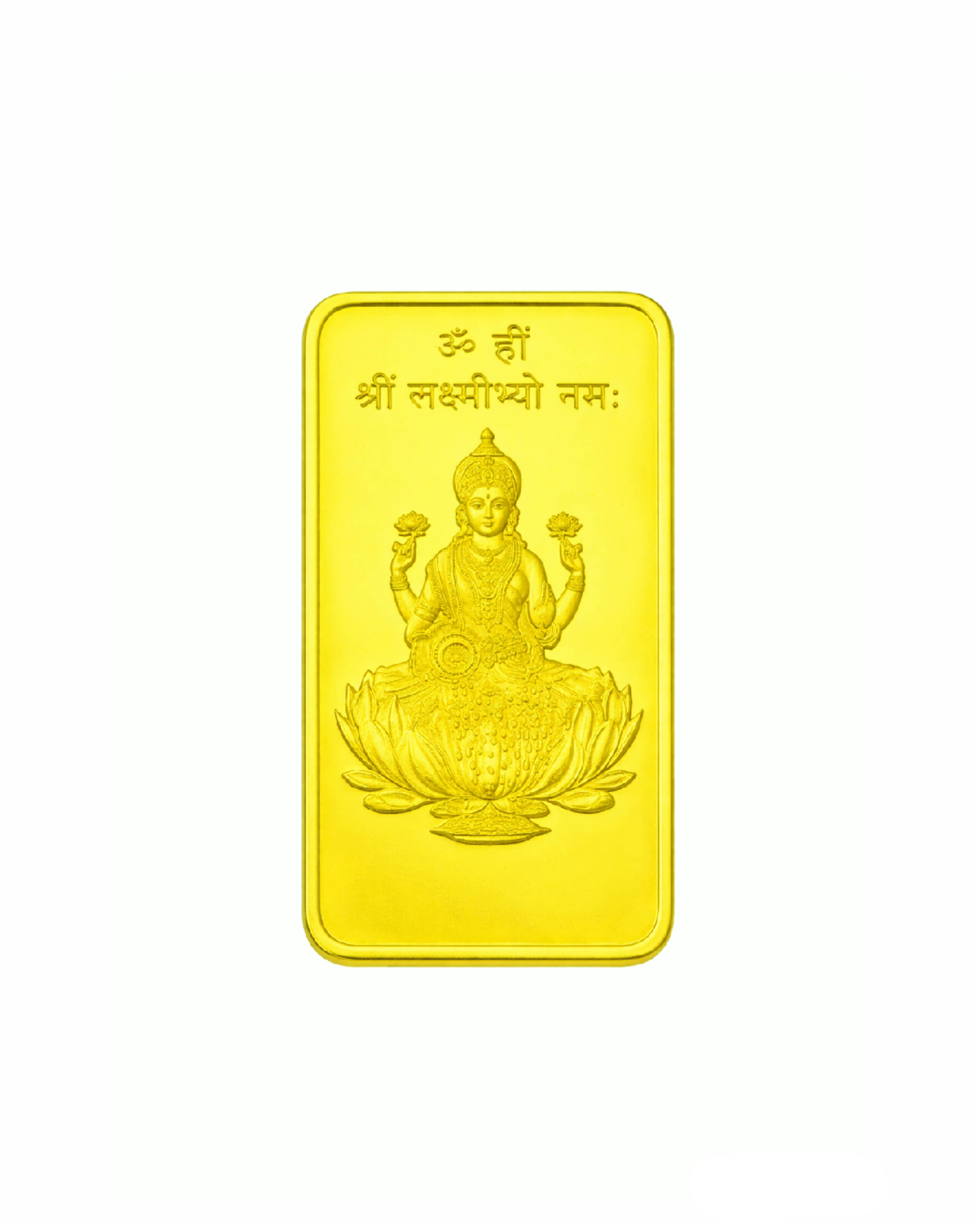 Lakshmi-themed gold bar struck with the goddess Lakshmi seated on lotus